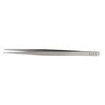GIA tweezers with .6 mm hole, with GIA logo at base, rounded tips, and serrated handles