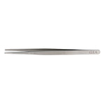 GIA tweezers with .10 mm hole and groove, with GIA logo at base, rounded tips, and serrated handles